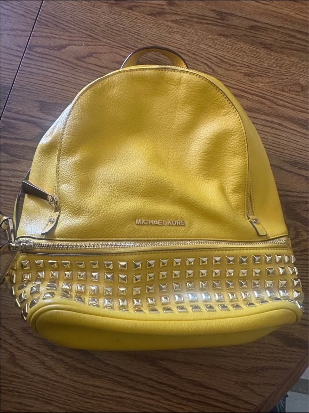 Michael Kors Yellow Pebbled Leather Studded Mini Backpack Gold Hardware